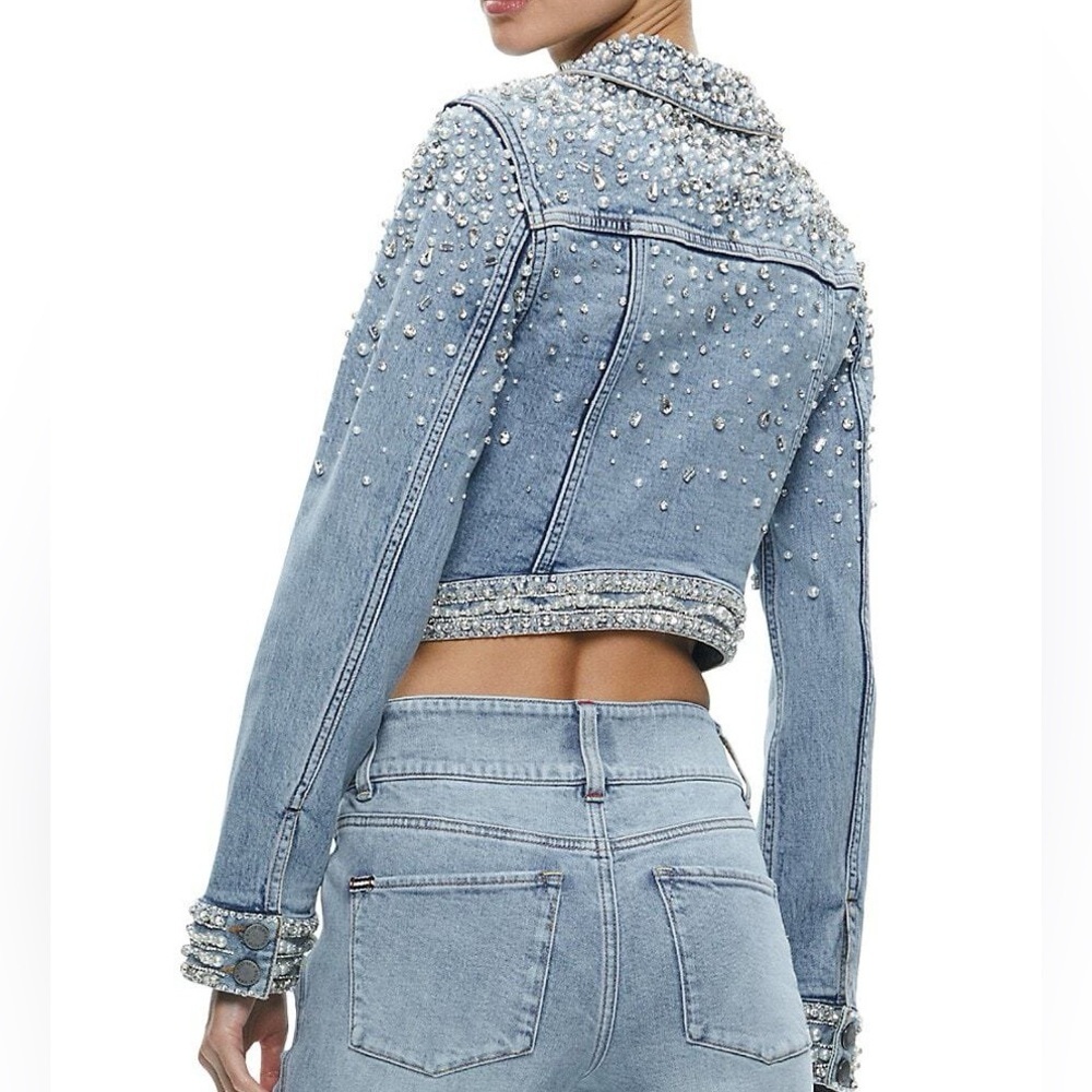 NWOT! Alice + Olivia Nelson Embellished Denim Jacket, Size XS - Picture 4 of 17